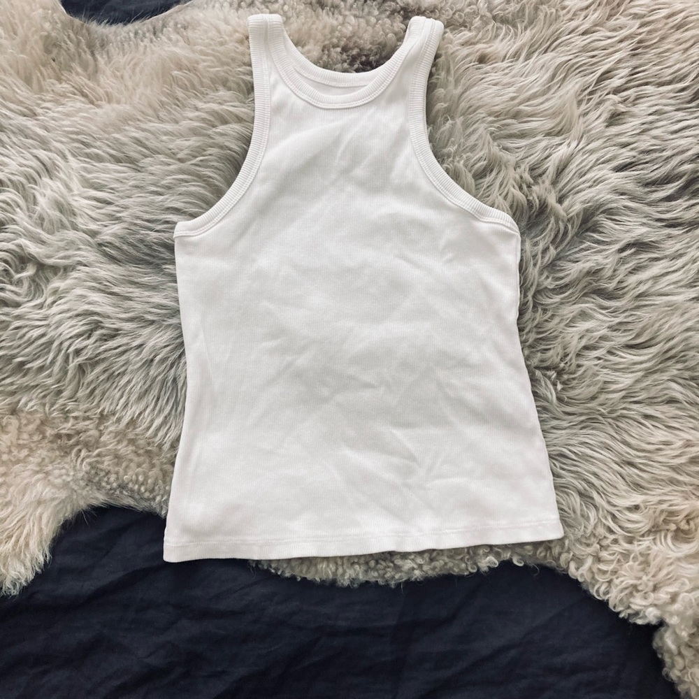 White Ribbed Racerback Tank Top - Picture 2 of 3